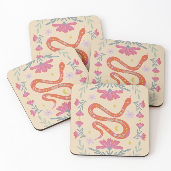 Item preview, Cute floral snake - orange and pink on a sandy background designed and sold by wackapacka.