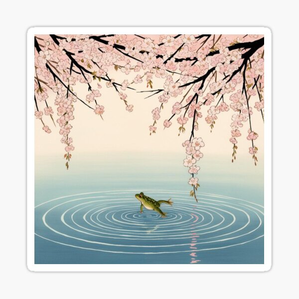 Item preview, Frog leaps in an old pond under sakura designed and sold by Haiku with love.