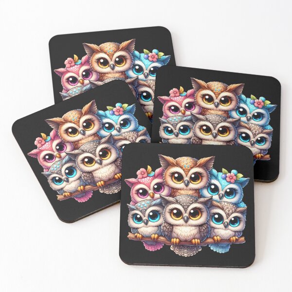 Item preview, cute fantasy owls crowded onto a tree branch designed and sold by LoneAngel.