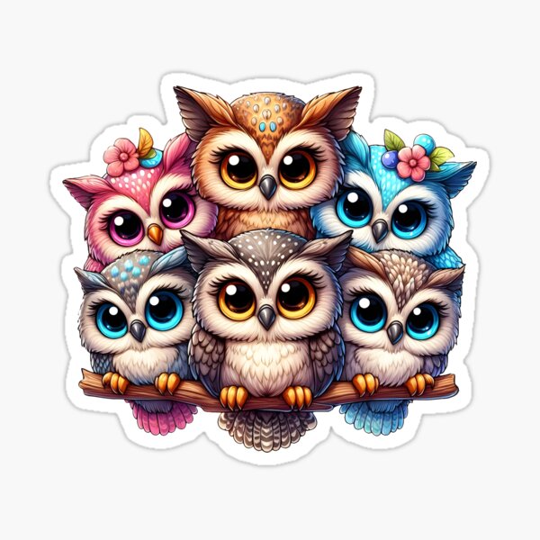 Item preview, cute fantasy owls crowded onto a tree branch designed and sold by LoneAngel.