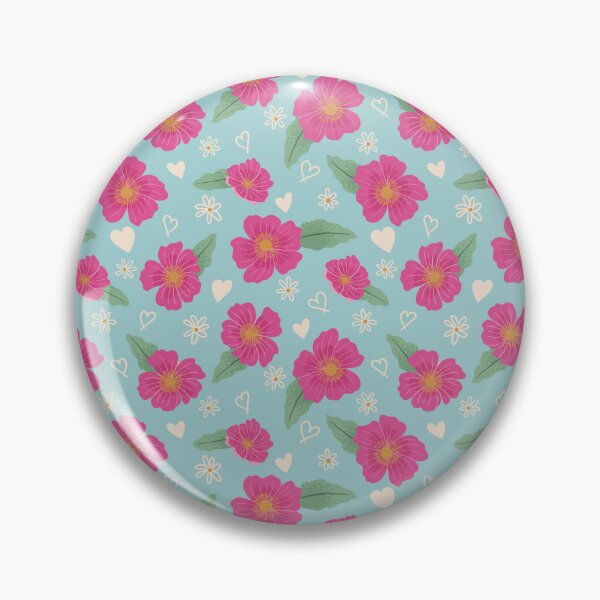 Item preview, Pink flowers with hearts on baby blue background designed and sold by Blooming June Design.