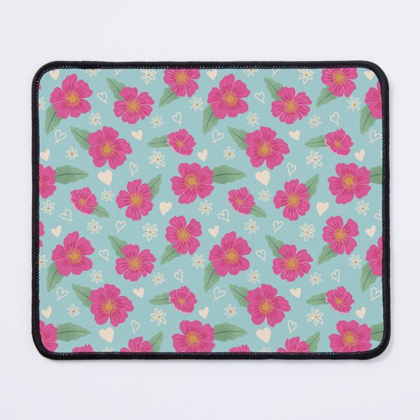 Item preview, Pink flowers with hearts on baby blue background designed and sold by Blooming June Design.