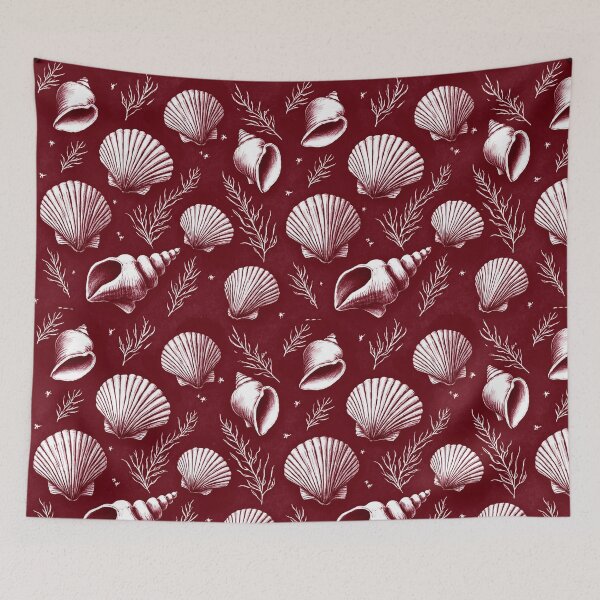 Item preview, Seashells and Seaweed in Maroon and White  designed and sold by Marymarice.