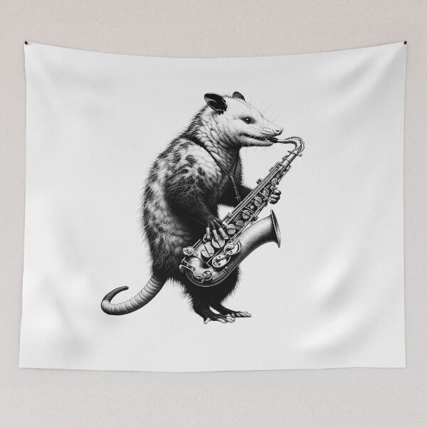 Item preview, Vintage Possum Opossum Playing Saxophone Saxophonist Saxophone Player designed and sold by Kimberley King Art  King Art.