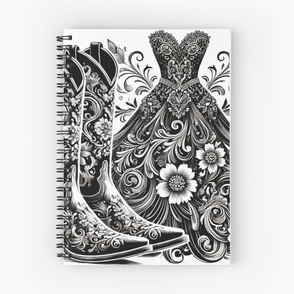 Item preview, Black and White Floral Cowboy Boots and Gown - Western Elegance Art designed and sold by Desireehaz.