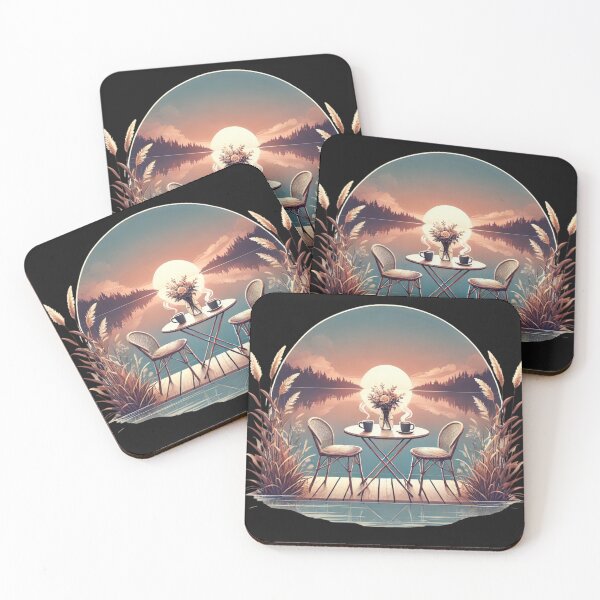 Item preview, Lakeside Coffee for Two - Romantic Sunset Scene designed and sold by Desireehaz.