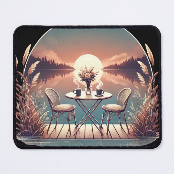 Item preview, Lakeside Coffee for Two - Romantic Sunset Scene designed and sold by Desireehaz.