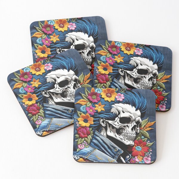Item preview, Embroidered Denim Floral Skull In Jean Jacket   designed and sold by CarrollGene.