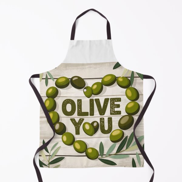 Item preview, Olive you text in olive green hues in heart shape formef of olive berries and olive leaves in the corners designed and sold by EmeraldeaArt.