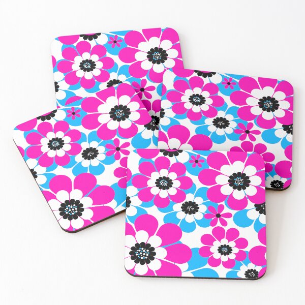 Item preview, Floral bright neon pattern bright crimson and blue flowers  designed and sold by fuzzyfox.