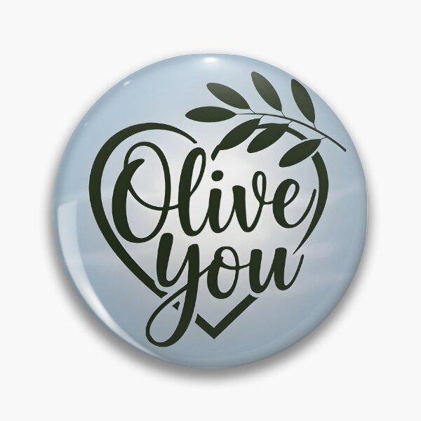 Item preview, Olive you text design in heart and an olive leafy twig over it on pale blue backdrop designed and sold by EmeraldeaArt.