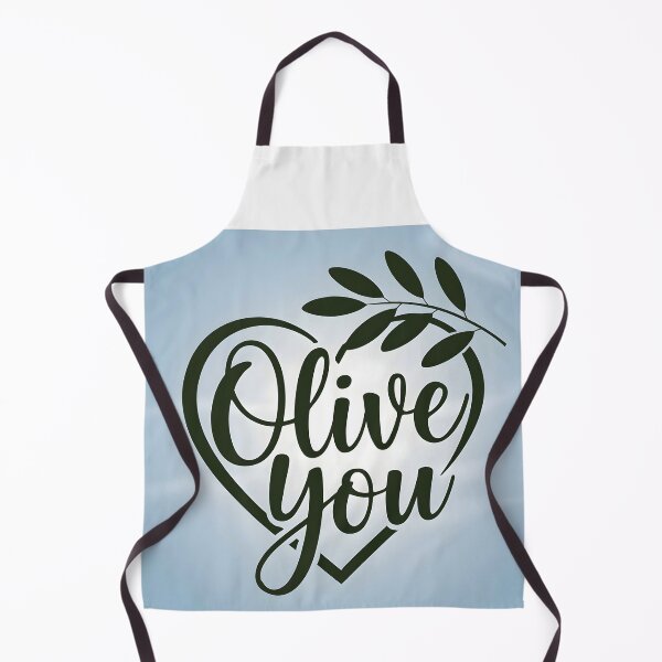 Item preview, Olive you text design in heart and an olive leafy twig over it on pale blue backdrop designed and sold by EmeraldeaArt.