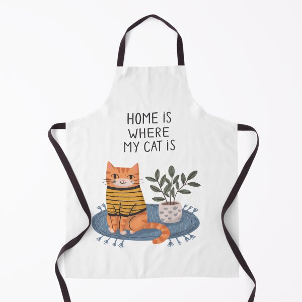 Item preview, A cute poster for cat lovers with a ginger kitten, a fig tree in a pot and a blue carpet with the text "Home is where my cat is." designed and sold by SaraSumi.