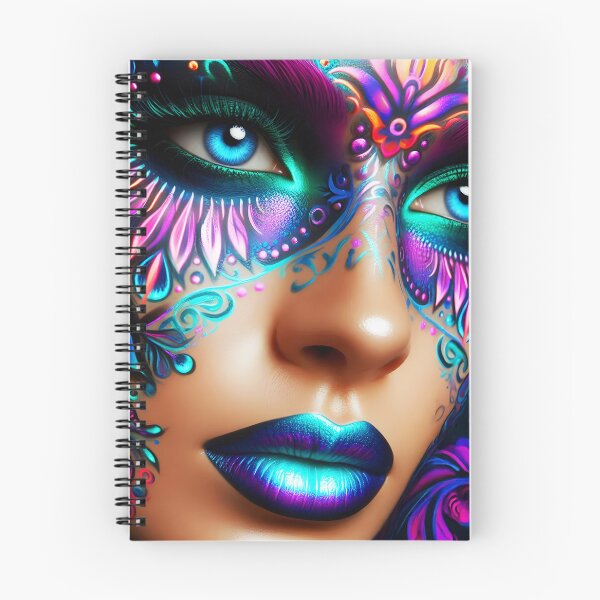 Item preview, Neon floral patterned tattoo faced female skin girl face closeup fantasy portraiture designed and sold by EmeraldeaArt.