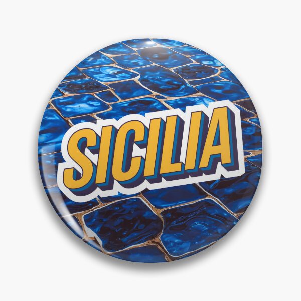 Item preview, Sicilia text sticker style on a blue tile stones background designed and sold by EmeraldeaArt.