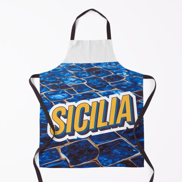 Item preview, Sicilia text sticker style on a blue tile stones background designed and sold by EmeraldeaArt.