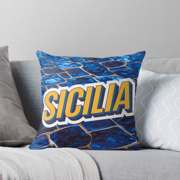 Item preview, Sicilia text sticker style on a blue tile stones background designed and sold by EmeraldeaArt.