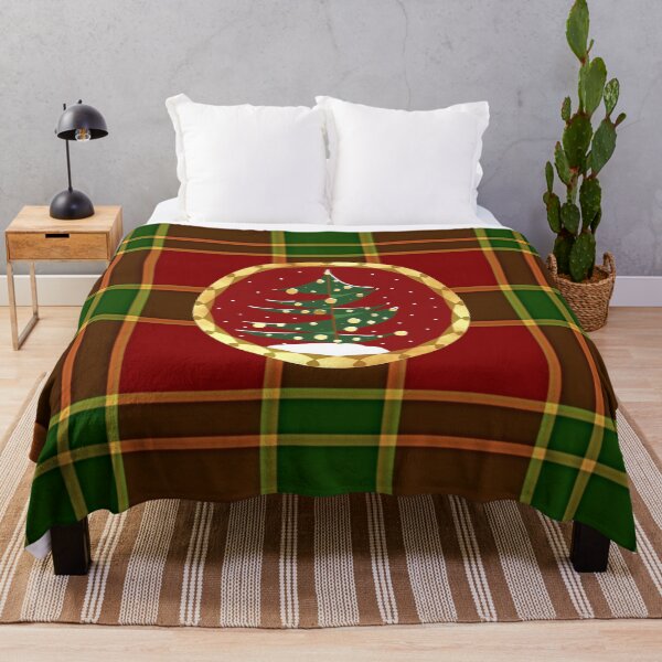 Item preview, Abstract Christmas Tree in Golden Circle on Gingham green red designed and sold by CreaTwinkles.