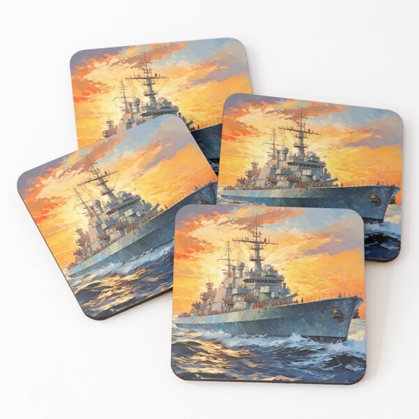 Item preview, Navy frigate ship at war in the ocean - Acrylics painting designed and sold by TheArtistOf2022.
