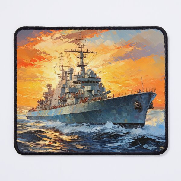 Item preview, Navy frigate ship at war in the ocean - Acrylics painting designed and sold by TheArtistOf2022.