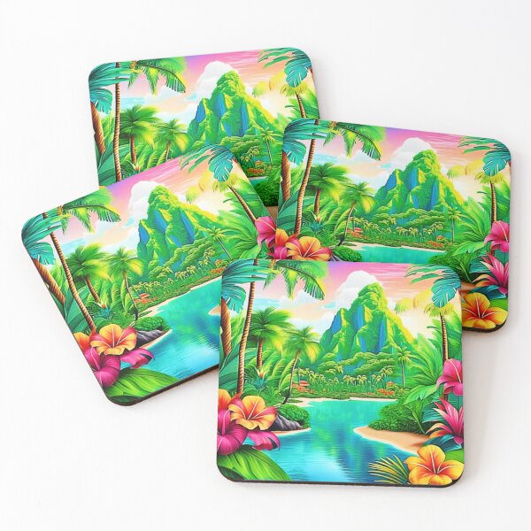 Item preview, Vibrant Ocean Waves & Palm Trees Art designed and sold by Health And Fitness Posts e-Store.