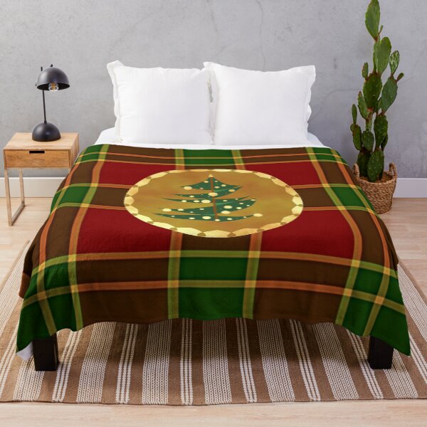 Item preview, Abstract Christmas Tree in Golden Circle on Gingham green red designed and sold by CreaTwinkles.