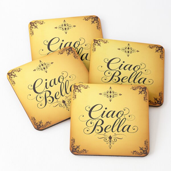 Item preview, Ciao Bella curly callygraphic text on vintage paper designed and sold by EmeraldeaArt.