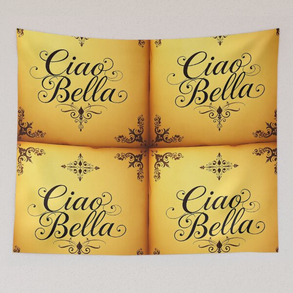Item preview, Ciao Bella curly callygraphic text on vintage paper designed and sold by EmeraldeaArt.