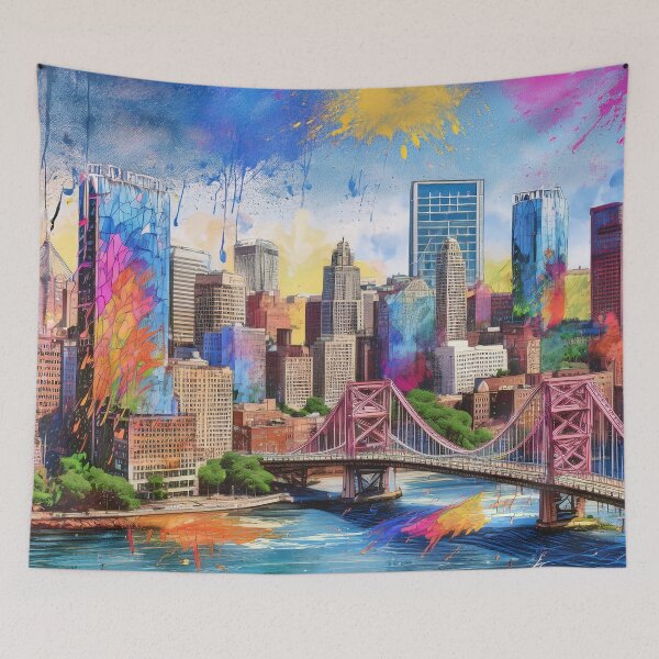 Item preview, Pittsburgh Colorful Abstract Graffiti Skyline Art designed and sold by Phat Dog Designs .