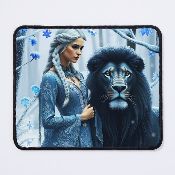 Item preview, Copy of Yellow floral lion embrace with floral decorated blond ethereal girl fantasy illustration designed and sold by EmeraldeaArt.