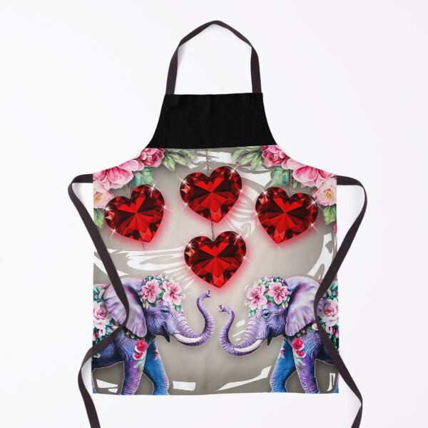 Item preview, two floral elephants decorated with pastel pink flowers and red heart gems love themed design designed and sold by EmeraldeaArt.