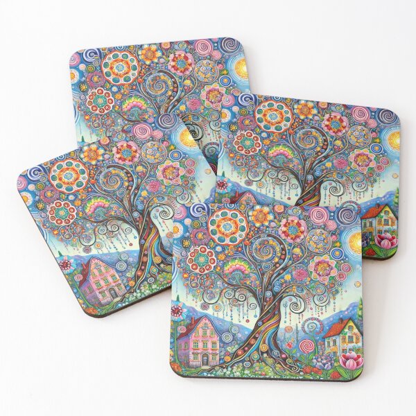 Item preview, Klimt Inspired Whimsical Village: Colorful Fantasy Art Print designed and sold by Yves Artico.