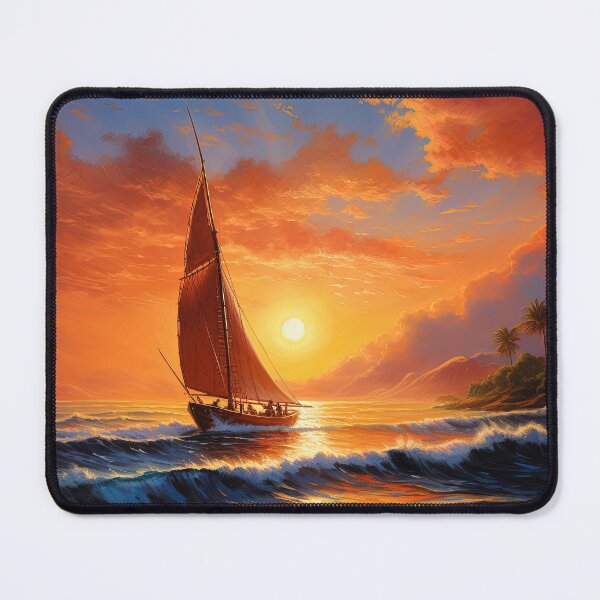 Item preview, Sailing boat in ocean at sunset - Acrylic landscape painting designed and sold by TheArtistOf2022.