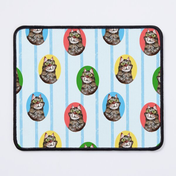 Item preview, A Cats Portrait in Green Red Blue Yellow - Stripes Background in Blue designed and sold by JasmineGDesigns.