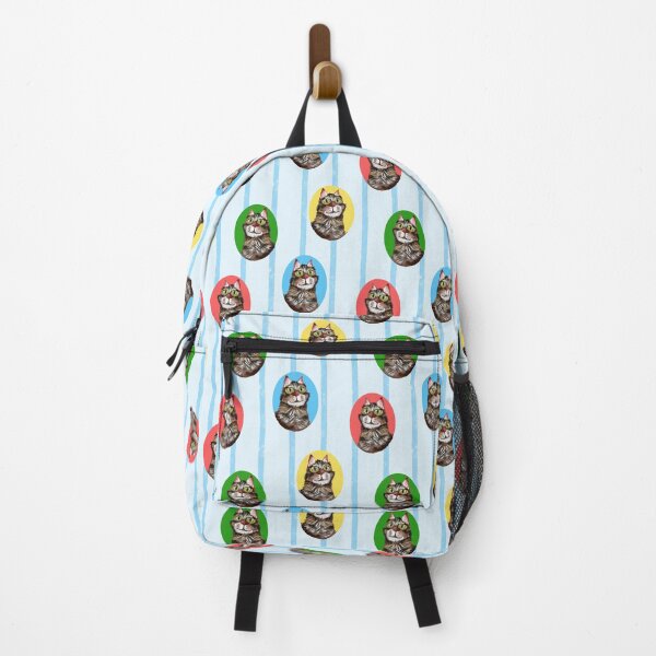 Item preview, A Cats Portrait in Green Red Blue Yellow - Stripes Background in Blue designed and sold by JasmineGDesigns.