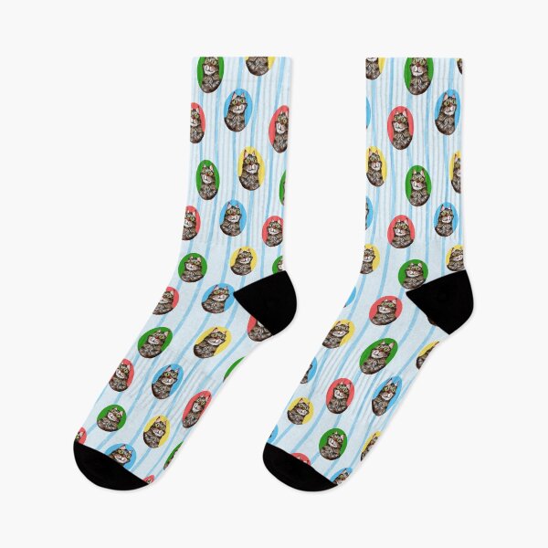 Item preview, A Cats Portrait in Green Red Blue Yellow - Stripes Background in Blue designed and sold by JasmineGDesigns.