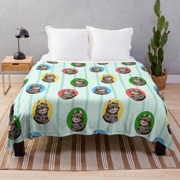Item preview, A Cats Portrait in Green Red Blue Yellow - Stripes Background in Green designed and sold by JasmineGDesigns.