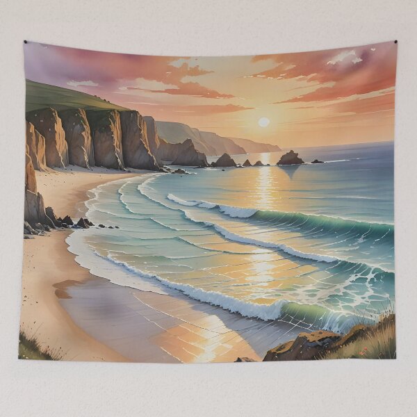 Item preview, Porthcurno Beach: Cornish Sunset Splendor designed and sold by LSVart.