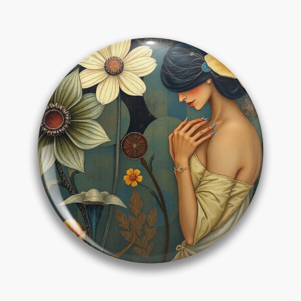 Item preview, Lady in a Beautiful Flower Garden painting inspired by Gustav Klimt designed and sold by Vintage Designs +.