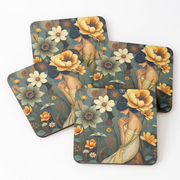 Item preview, Lady in a Beautiful Flower Garden painting inspired by Gustav Klimt designed and sold by Vintage Designs +.