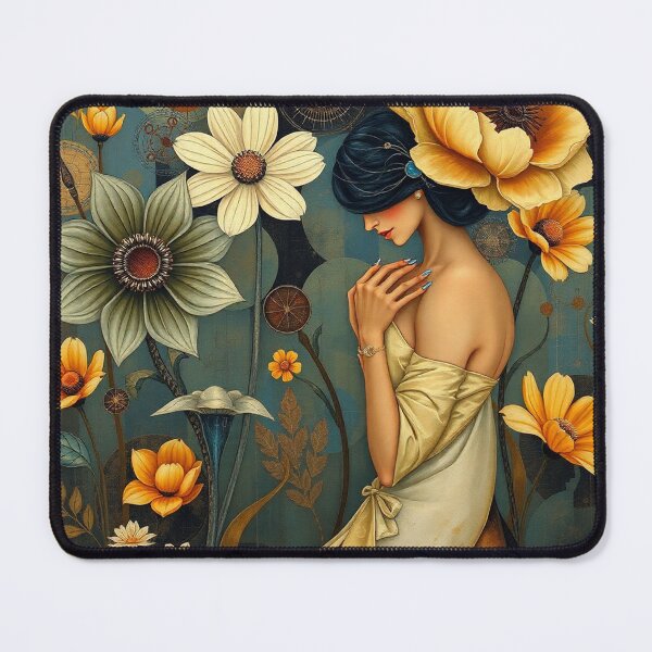 Item preview, Lady in a Beautiful Flower Garden painting inspired by Gustav Klimt designed and sold by Vintage Designs +.
