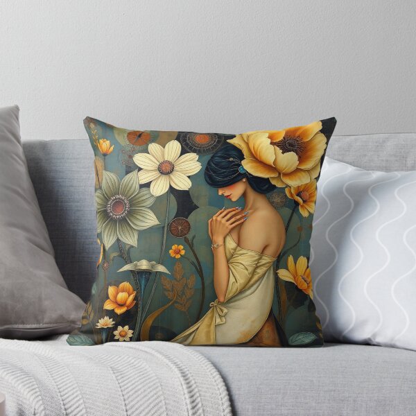 Item preview, Lady in a Beautiful Flower Garden painting inspired by Gustav Klimt designed and sold by Vintage Designs +.