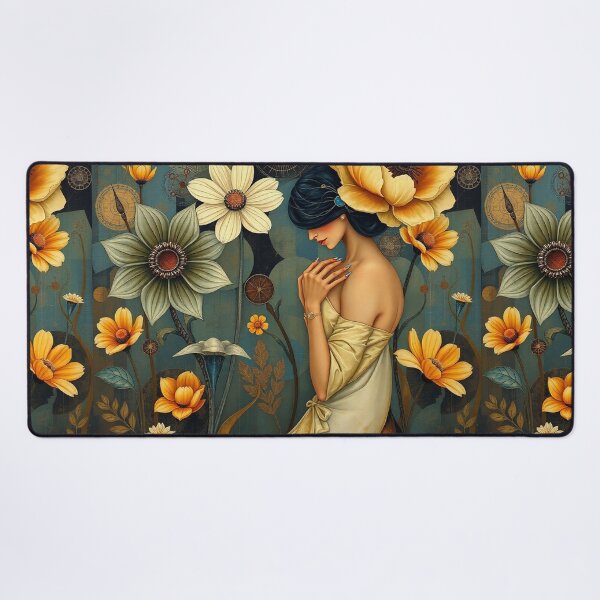 Item preview, Lady in a Beautiful Flower Garden painting inspired by Gustav Klimt designed and sold by Vintage Designs +.