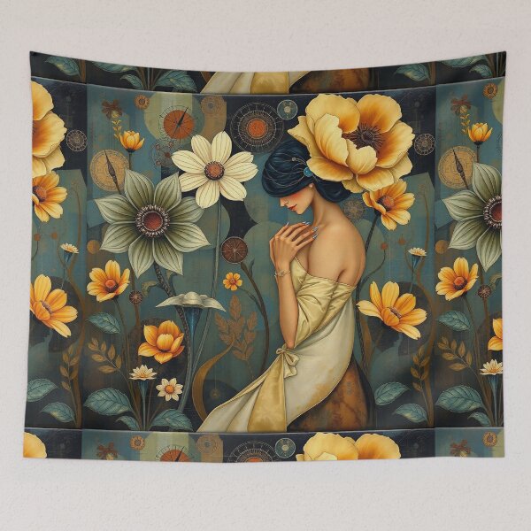 Item preview, Lady in a Beautiful Flower Garden painting inspired by Gustav Klimt designed and sold by Vintage Designs +.