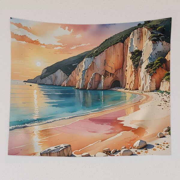Item preview, Porto Katsiki Beach: Sunset Over White Cliffs designed and sold by LSVart.