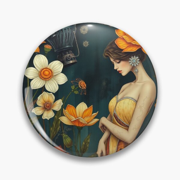 Item preview, Lady in a Beautiful Flower Garden painting inspired by Gustav Klimt designed and sold by Vintage Designs +.