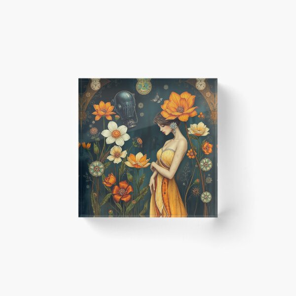Item preview, Lady in a Beautiful Flower Garden painting inspired by Gustav Klimt designed and sold by Vintage Designs +.