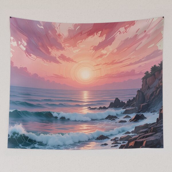 Item preview, Pastel Dream Coast – Serene Ocean Sunset Painting designed and sold by BorgSpareParts.