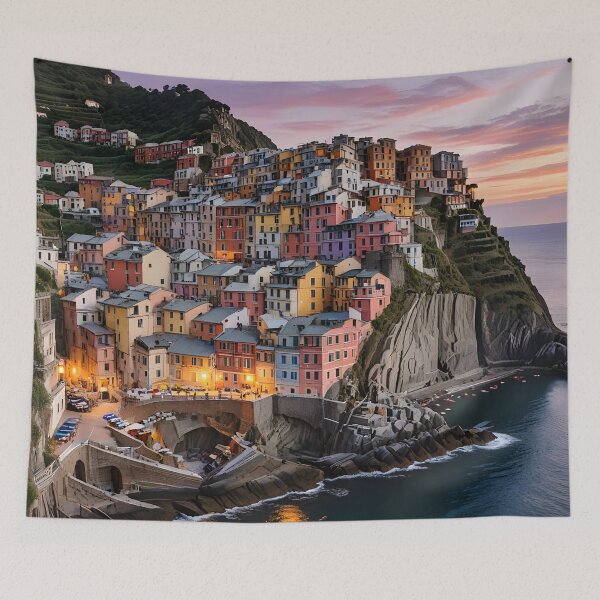 Item preview, Riomaggiore, Italy: Sunset Over Cascading Cinque Terre designed and sold by LSVart.