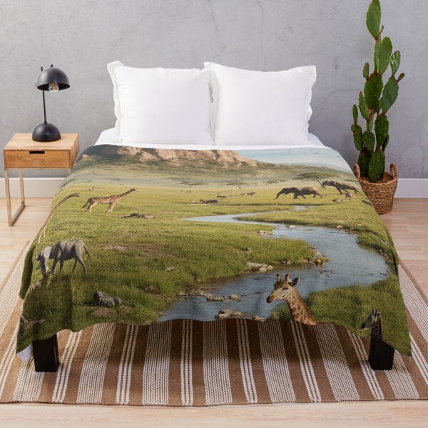 Item preview, Vibrant African Savannah Landscape with Wildlife and Stream designed and sold by AnimalAirtistry.